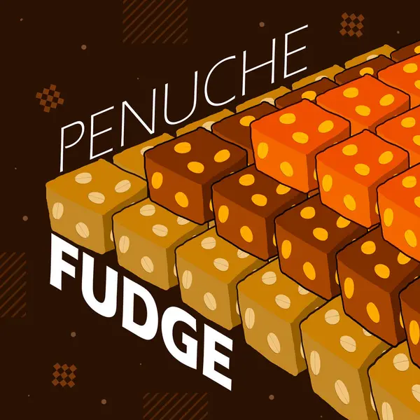 stock vector National Penuche Fudge Day event food banner. Pile of Penuche fudge with bold text on dark brown background to celebrate on July 22nd