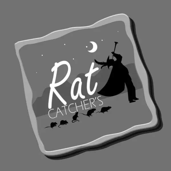 Stock vector National Rat Catcher's Day event banner. Illustration of a trumpeter followed by several mice at night in frame on gray background to celebrate on July 22nd