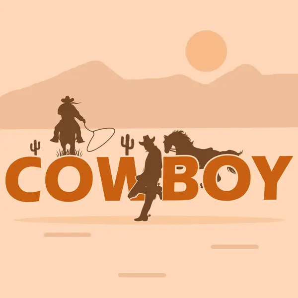 stock vector Cowboy National Day event banner. Bold text with illustrations of cowboys with their horses on light brown background to celebrate on July