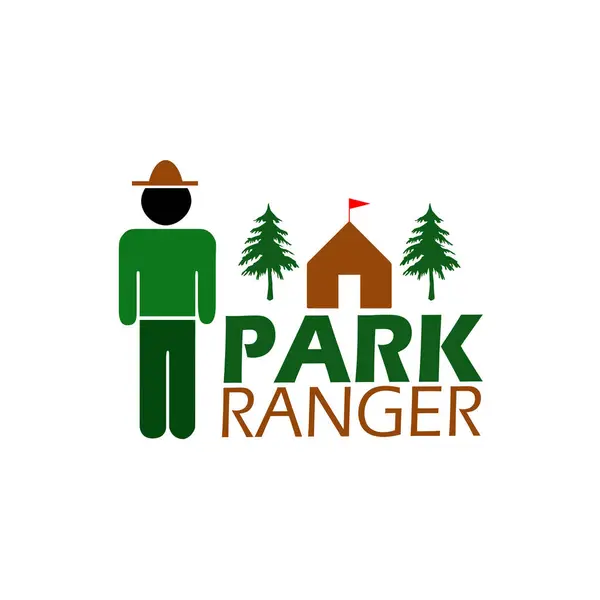 stock vector World Park Ranger Day event banner. Illustration of a ranger with a tent, trees and bold text isolated on white background to celebrate on July 31st