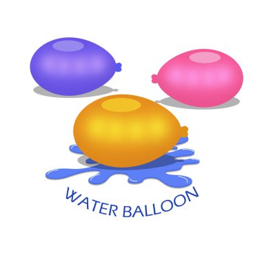 Ulusal Su Balonu Günü afişi. Ağustosta kutlamak için beyaz zemin üzerinde suyla dolu birkaç balon döküldü.