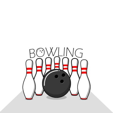 Ulusal Bowling Günü spor afişi. Ağustos 'ta kutlamak için beyaz zemin üzerinde iğneler olan bowling topu