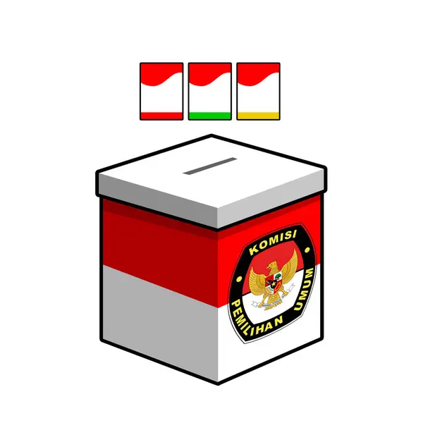 stock vector Ballot drop box contains the Garuda Pancasila symbol and the Indonesian flag with voting ballot paper for voting in Indonesia. Free democratic vote elections. Translation: General Election Commission