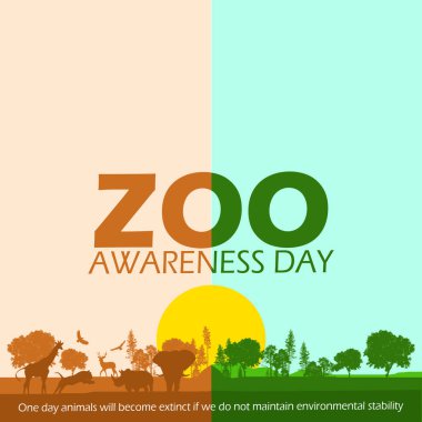 Hayvanat bahçesi farkındalık günü hayvan afişi. Hayvanlar olmayan bir orman ve 31 Ağustos 'ta anmak için güneşli bir orman.