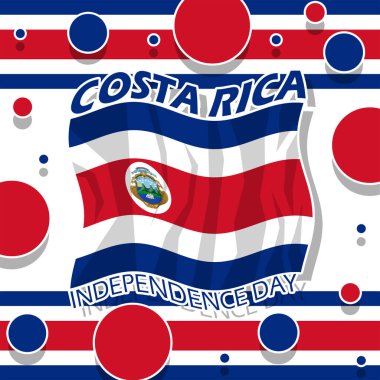 Kosta Rika Bağımsızlık Günü bayrağı. Kosta Rika bayrağı 15 Eylül 'de kutlamak için beyaz arka planda kurdele ve noktalarla dalgalanıyor.