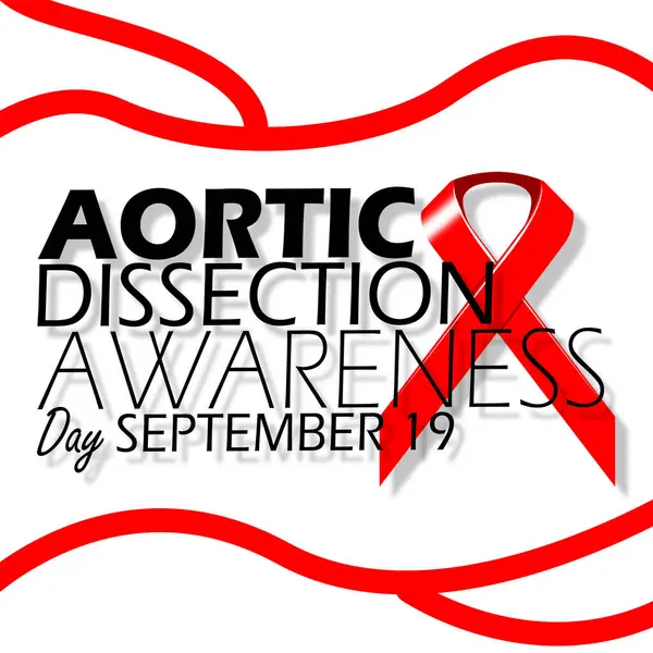 stock vector Aortic Dissection Awareness Day event banner. Bold text with red campaign ribbon on white background to celebrate on September 19th