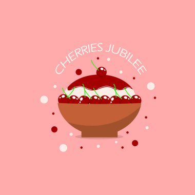 Ulusal Kirazlı Yıldönümü Günü yemek afişi. 24 Eylül 'de kutlamak için pembe arka planda kirazlı bir kase dondurma.