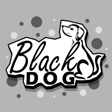 Ulusal Kara Köpek Günü 1 Ekim 'de kutlanıyor. Gri arkaplanda yazı olan sevimli bir köpeğin çizgi sanatı.