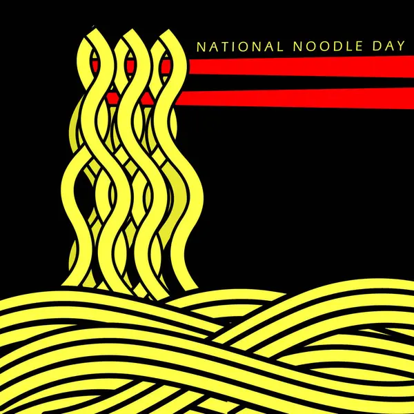 stock vector National Noodle Day is celebrated on October 6th. Yellow noodles with chopsticks lifting and pinching noodles on black background.