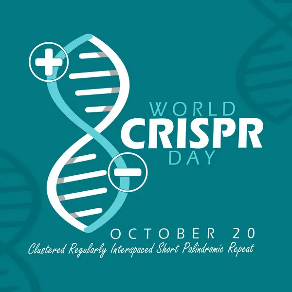 stock vector World CRISPR Day celebrates on October 20th. DNA illustration with plus and minus symbols on teal background. Clustered Regularly Interspaced Short Palindromic Repeat day.