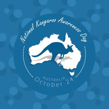 National Kangaroo Awareness Day is celebrated on October 24 in Australia. Illustration of a kangaroo on a map of Australia on a dark blue background. Animal event banner clipart