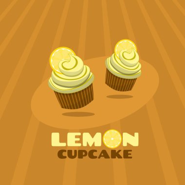 National Lemon Cupcake Day to celebrate on December 15th. Delicious lemon with lemon slice topping on brown background. Food event banner. clipart