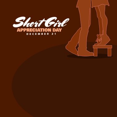 Short Girl Appreciation Day to celebrate on December 21st. Illustration of a couple with their girlfriend standing on a small chair. clipart