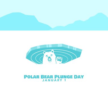 Polar Bear Plunge Day to celebrate on January 1st. Illustration of a polar bear in the water. clipart