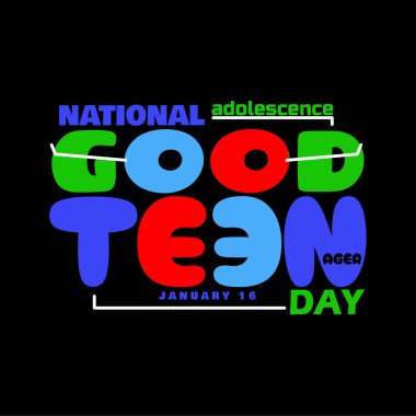 Ulusal Gençler Günü 16 Ocak 'ta kutlanacak. Siyah arkaplanda izole edilmiş renkli kalın metin.