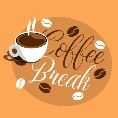 Ulusal Kahve Tatili Günü 20 Ocak 'ta kutlanacak. Bir fincan kahve, kaligrafik metin ve açık kahverengi arka planda kahve çekirdekleri. Etkinlik afişini iç.