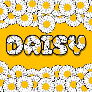 Ulusal Daisy Günü 28 Ocak 'ta kutlanacak. Sarı arkaplanda papatya çiçeği süslemeleri içeren kalın metin.