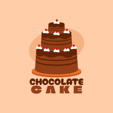 National Chocolate Cake Day to celebrate on January 27th. Three tiers of chocolate cake with cream topping and cherries on beige background. Food event banner. clipart