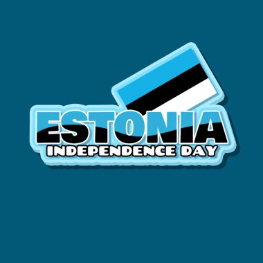 Estonya Bağımsızlık Günü 24 Şubat 'ta kutlanacak. Turkuaz arka planda kalın metinli Estonya bayrağı. Bağımsızlık Gününüz kutlu olsun..