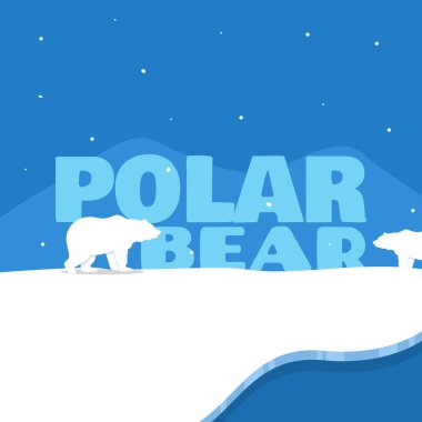 Uluslararası Kutup Ayısı Günü 27 Şubat 'ta kutlanacak. Kar yağarken buz üstünde kalın metinlerle kutup ayısı. Hayvani olay afişi.