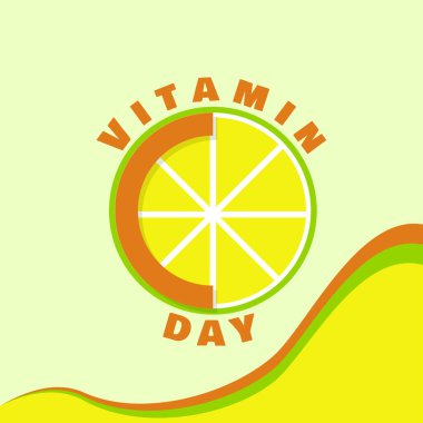 4 Nisan 'da kutlamak için C vitamini günü. Parlak sarı arka planda dilimlenmiş limon tasviri.