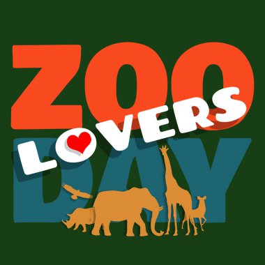 Ulusal Hayvanat Bahçesi Aşıkları Günü 8 Nisan 'da kutlanacak. Koyu yeşil arka planda hayvanların olduğu renkli, kalın bir metin. Hayvani olay afişi.