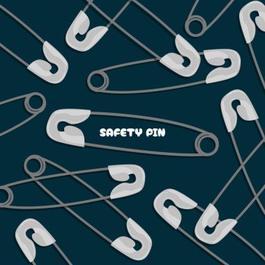 International Safety Pin Day to celebrate on April 10th. Scattered safety pin on dark turquoise background.