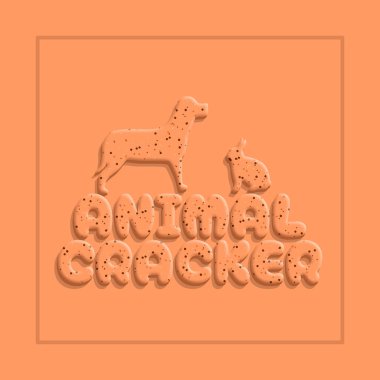 Ulusal Hayvan Krakerleri Günü 18 Nisan 'da kutlanacak. Köpek şeklinde bisküviler, tavşan ve parlak kahverengi arka planda harfler. Gıda etkinliği afişi.