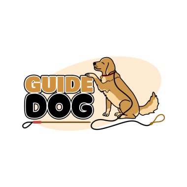 Uluslararası Rehber Köpek Günü 30 Nisan 'da kutlanacak. Tasmalı bir rehber köpek, kör birinin sopası ve beyaz arka planda kalın bir metin. Hayvani olay afişi.
