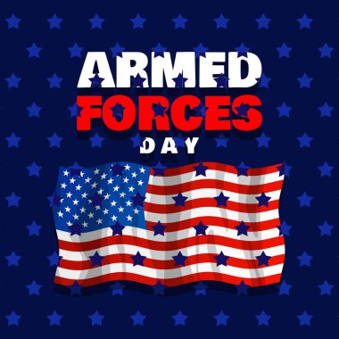 Silahlı Kuvvetler Günü her Mayıs 'ın üçüncü cumartesisini kutlamak için. Koyu mavi arka planda yıldızlı koyu renkli bir Amerikan bayrağı..