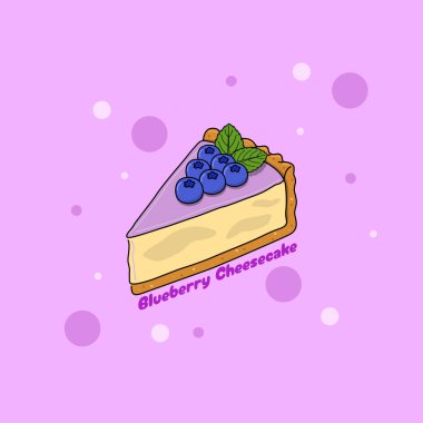 26 Mayıs 'ta kutlamak için Ulusal Yabanmersinli Peynirli Kek Günü. Üzerinde yabanmersini ve açık mor arkaplanda nane yaprakları olan bir dilim cheesecake. Gıda etkinliği afişi.