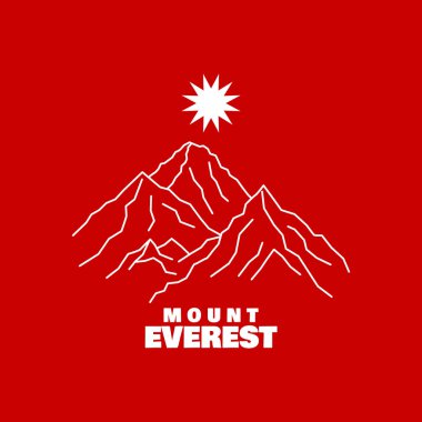 29 Mayıs 'ta kutlanacak Everest Dağı Günü. Everest Dağı 'nın kırmızı zemin üzerinde güneş ikonu olan çizgisi çizimi.
