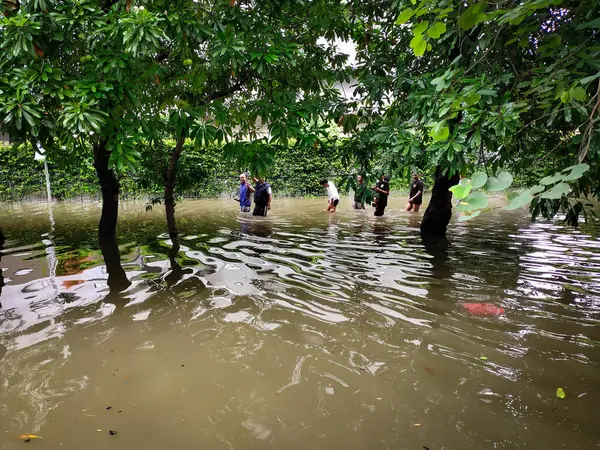 Endonezya 'nın Jakarta bölgesindeki çok yüksek selden dolayı nehir taşmış ve yolu kaplamıştır..