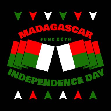 Madagaskar Bağımsızlık Günü 26 Haziran 'da kutlanacak. Madagaskar bayrağı siyah arka planda cesur metinlerle dalgalanıyor. Bağımsızlık Gününüz kutlu olsun.