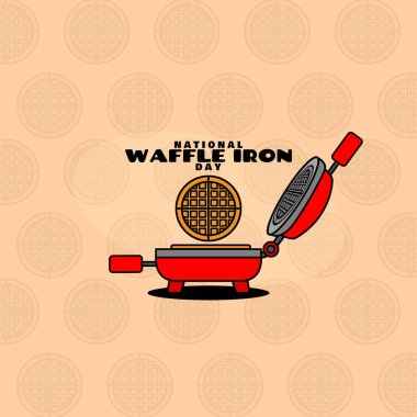 Ulusal Waffle Demir Günü 29 Haziran 'da kutlandı. Bej arka planda waffle yapan bir tost makinesi. Mutfak olayı arkaplanı.