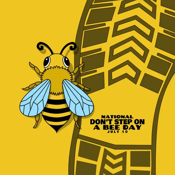 10 Temmuz 'u kutlamak için Arı Günü' ne basmayın. Sarı arka planda ayakkabı izleri olan şirin bir bal arısı tasviri.