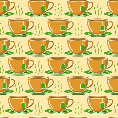 Parlak sarı arkaplan, soyut arkaplan ve kusursuz desen üzerine sonsuz çay kalıbı arkaplanı.