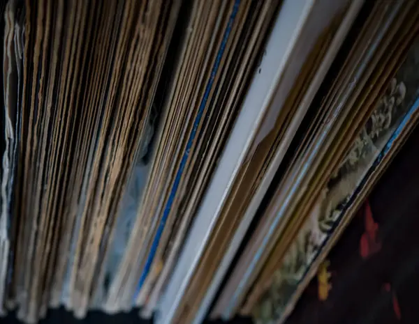 Foto d 'Albums de vinyles isoles on couleur pris en makro minyatür
