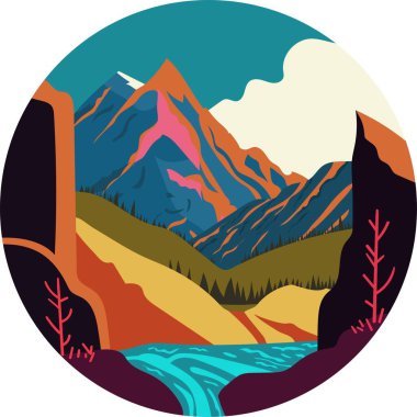 Dağ manzarasının düz çizimi