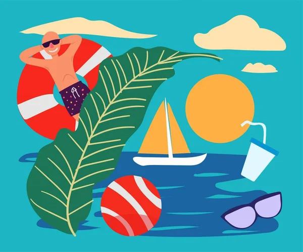 Yaz zamanı plaj düz vektör resim arka plan kopyalama uzayı