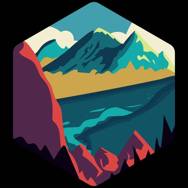 Dağ manzarası düz pop sanat illüstrasyonu