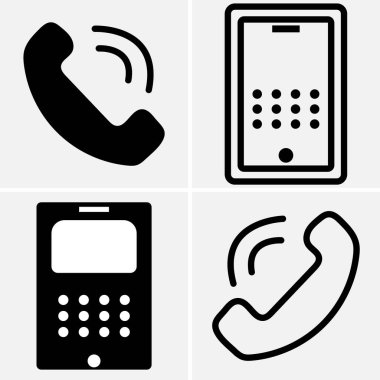 Telefon simgesi seti, telefon numarası, bizimle irtibata geçin, Vektör illüstrasyonu