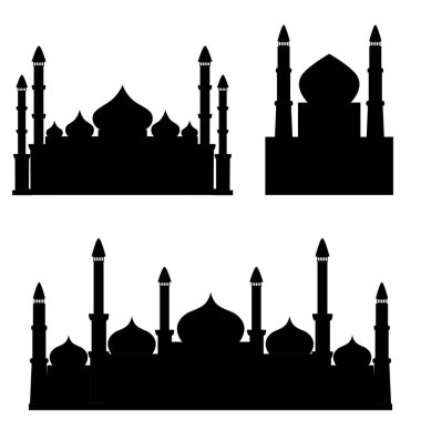 Bir dizi caminin silueti. Ramazan vektör illüstrasyonunun cami simgeleri.  