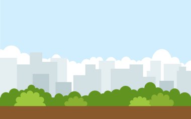 Şehir ve ağaçların vektör çizimi. düz biçim 