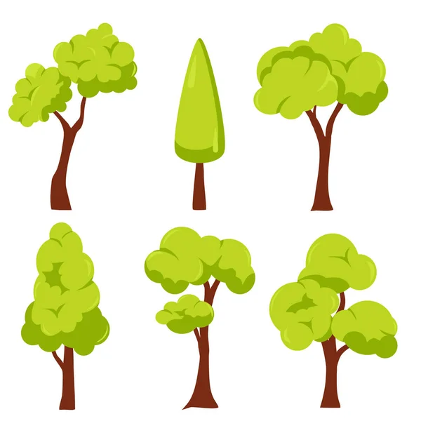 Uppsättning Träd Tecknad Vektor Illustration — Stock vektor