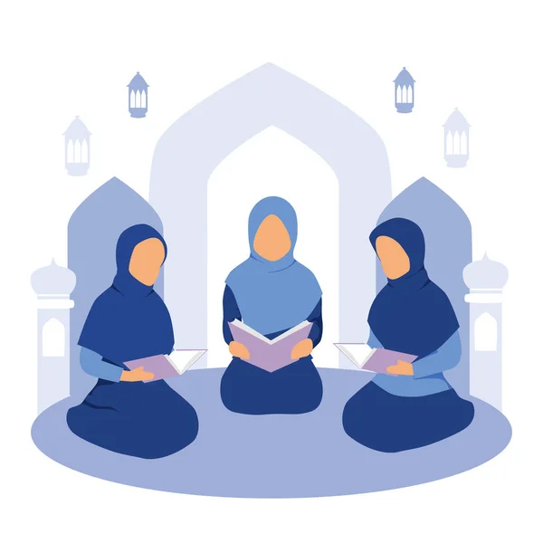 Muslimské Ženy Čtou Quran Mešitě — Stockový vektor