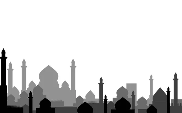 Siluete Moschee Fundal Alb Ilustrație Vectorială — Vector de stoc