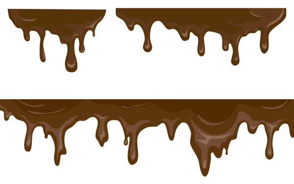 Set Dripping Chocolate Isolated White Background — Stock Vector