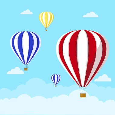 Gökyüzü arka planında çizgi film tarzında hava balonları 
