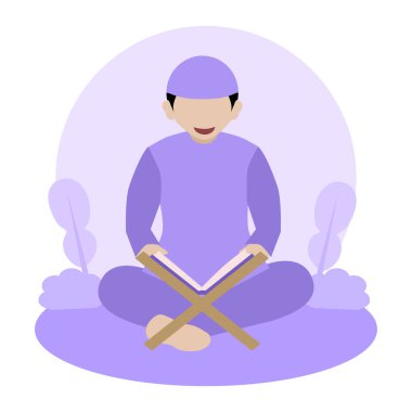 Genç Müslüman adam kitap okuyor.  